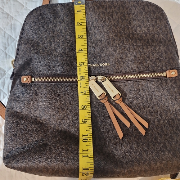 Michael Kors Brown Unisex Rhea Zip Medium Slim MK Signature Logo Backpack - Picture 12 of 14
